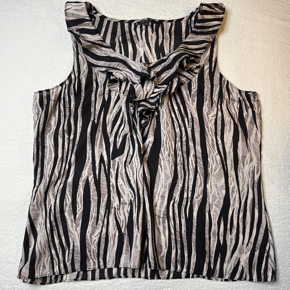 AK Anne Klein Zebra Stripe Sleeveless Ruffle Blouse Size Extra Large